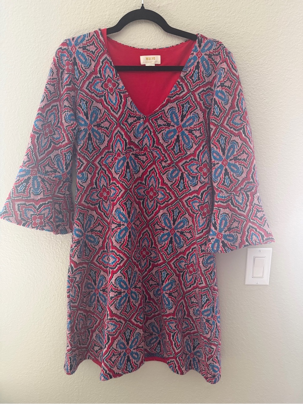 Maeve Barrie Sweater Dress Pink & Blue Geo Tile Mini Dress - Picture 2 of 10